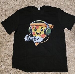 Black Gaming T-Shirt with Pizza Graphic